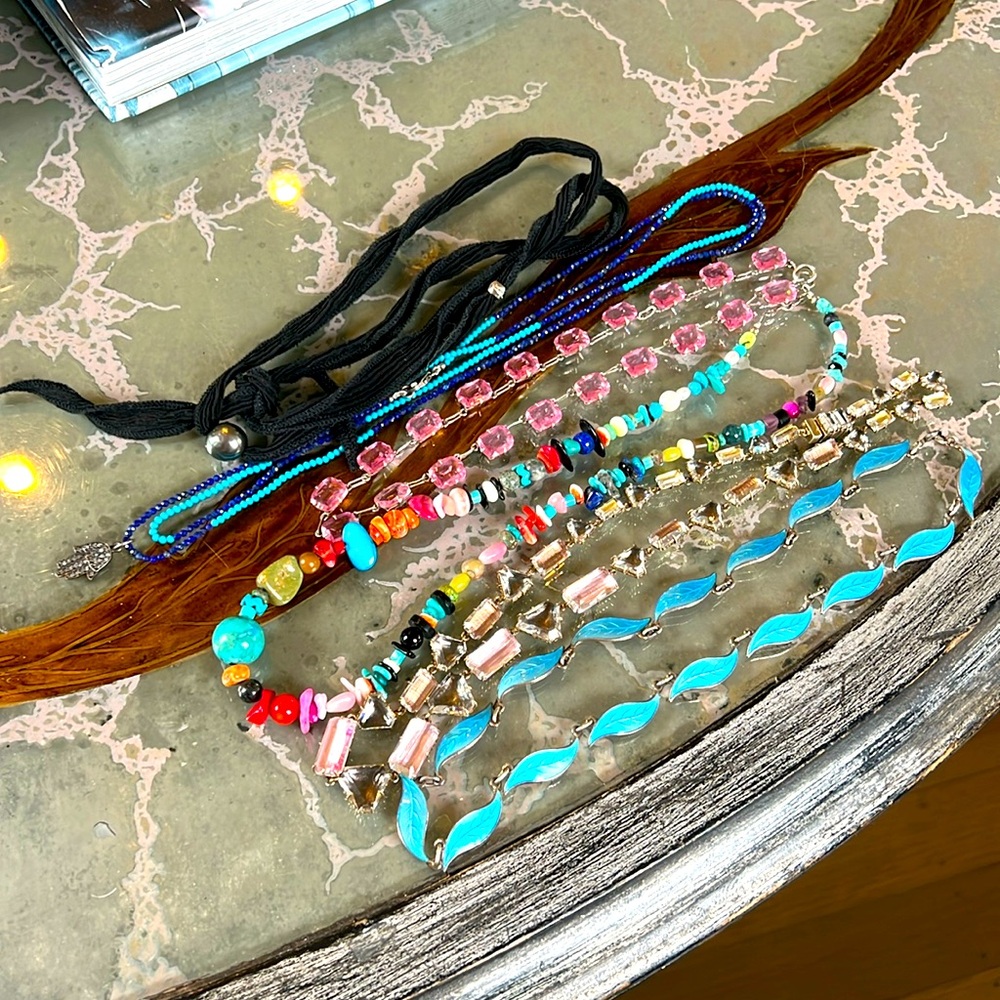 Remaining beaded necklaces, Victorian pink paste, Larkspur & Hawk, Pearl choker